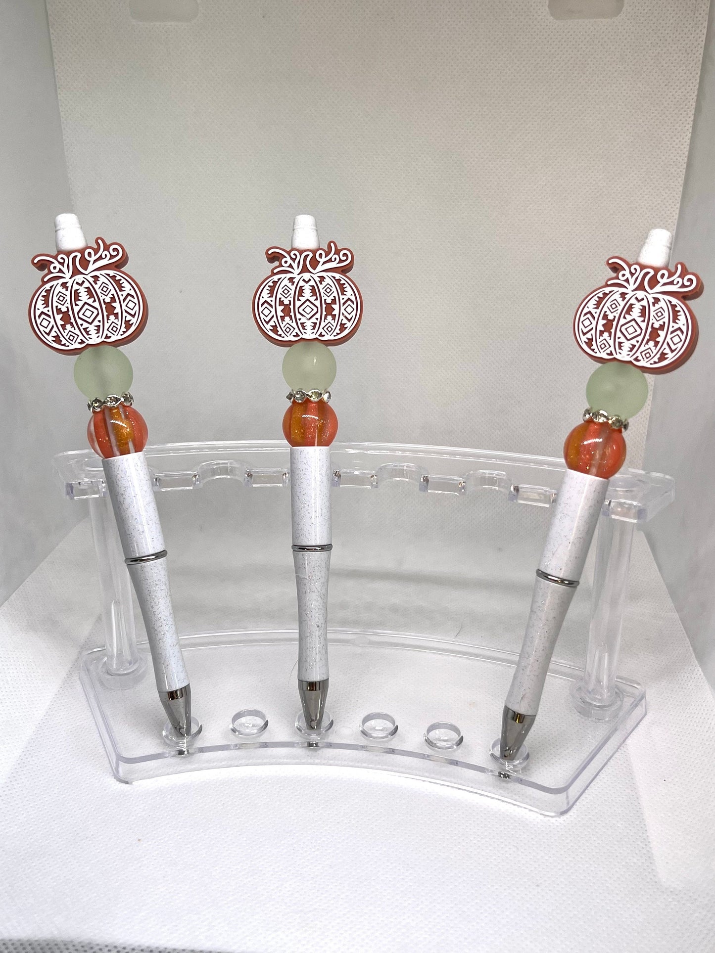 Beaded Pen Pumpkin Aztec Print, Fun Pens Acrylic Beads, Custom Pen, Retractable Ink Pen, Gifts for her, Teacher, Nurses, Medical