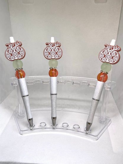 Beaded Pen Pumpkin Aztec Print, Fun Pens Acrylic Beads, Custom Pen, Retractable Ink Pen, Gifts for her, Teacher, Nurses, Medical