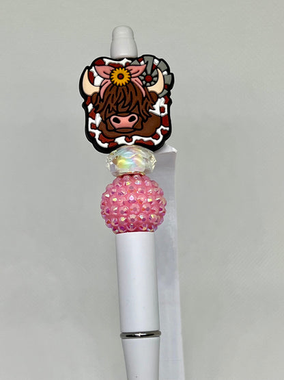 Beaded Pen Highland Cow, Fun Pens Acrylic Beads, Custom Pen, Retractable Ink Pen, Teacher Gift, Nurse Gift,  Gifts for Her, Graduation Gifts