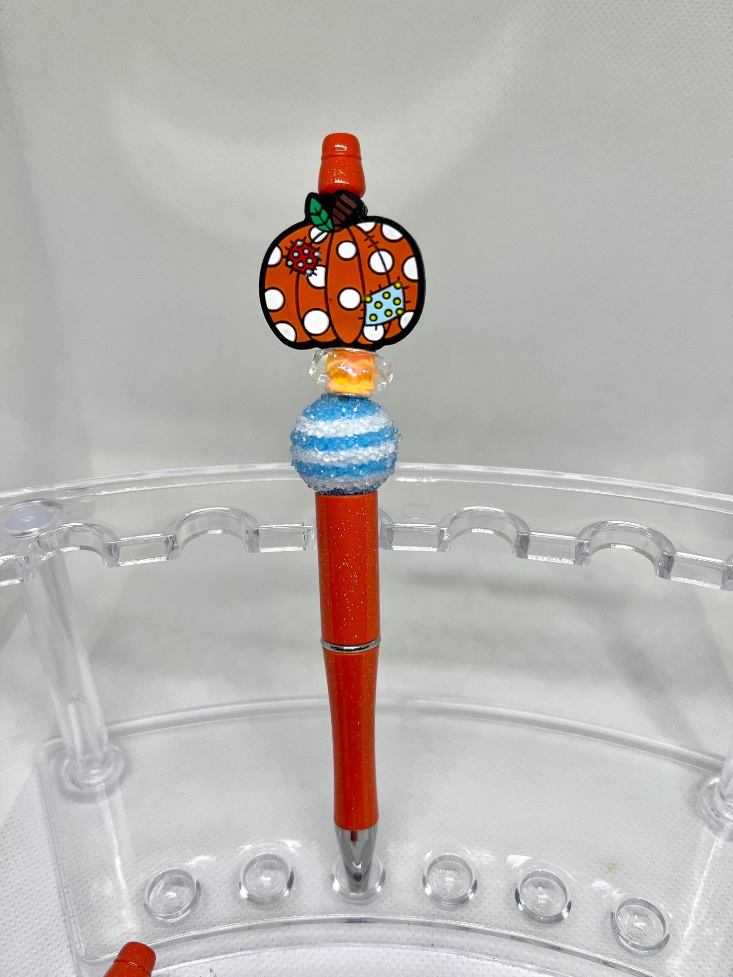 Beaded Pen Fall Pumpkin Polka Dots, Fun Pens Acrylic Beads, Custom Pen, Retractable Ink Pen, Gifts for her, Teacher, Nurses, Medical