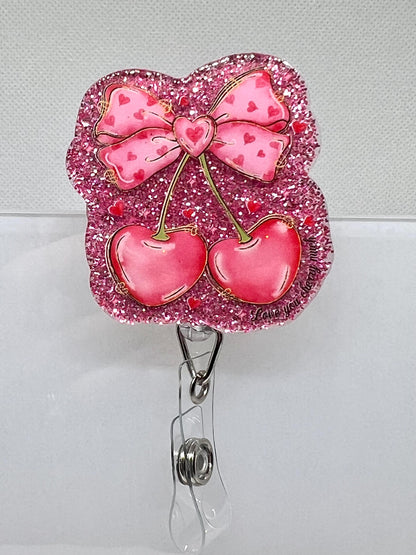 Badge Reel Valentine Bow Cherries, Love you Cherry Much Badge, Funny Sarcastic Badge Reel, Detachable Option, Graduation Gift