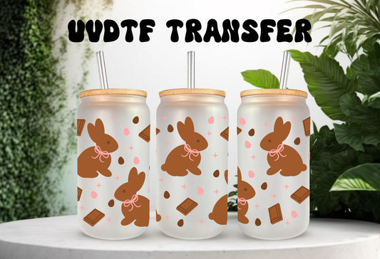UVDTF Wrap Chocolate Bunnies Easter 16oz Can Glass Mug Tumbler, Bunny Wrap, Ready to Apply, Permanent Waterproof Adhesive