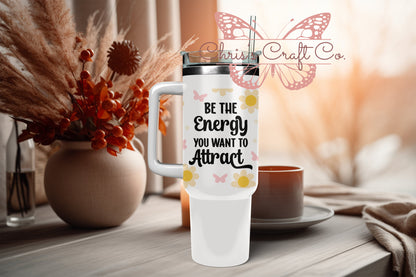 UVDTF Wrap Be the Energy you Want to Attract  16oz Can Glass Mug Tumbler, Ready to apply, Permanent Waterproof Adhesive, Add on a Can Glass