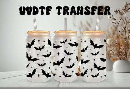 UVDTF Wrap Halloween Black Bats 16oz Can Glass, Mug /tumbler, Ready to Apply, Permanent Waterproof Adhesive