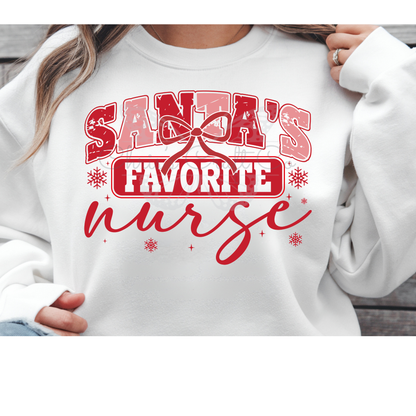 Santa's Favorite Nurse DTF Transfer - Ready to Press Christmas Heat Press Decal