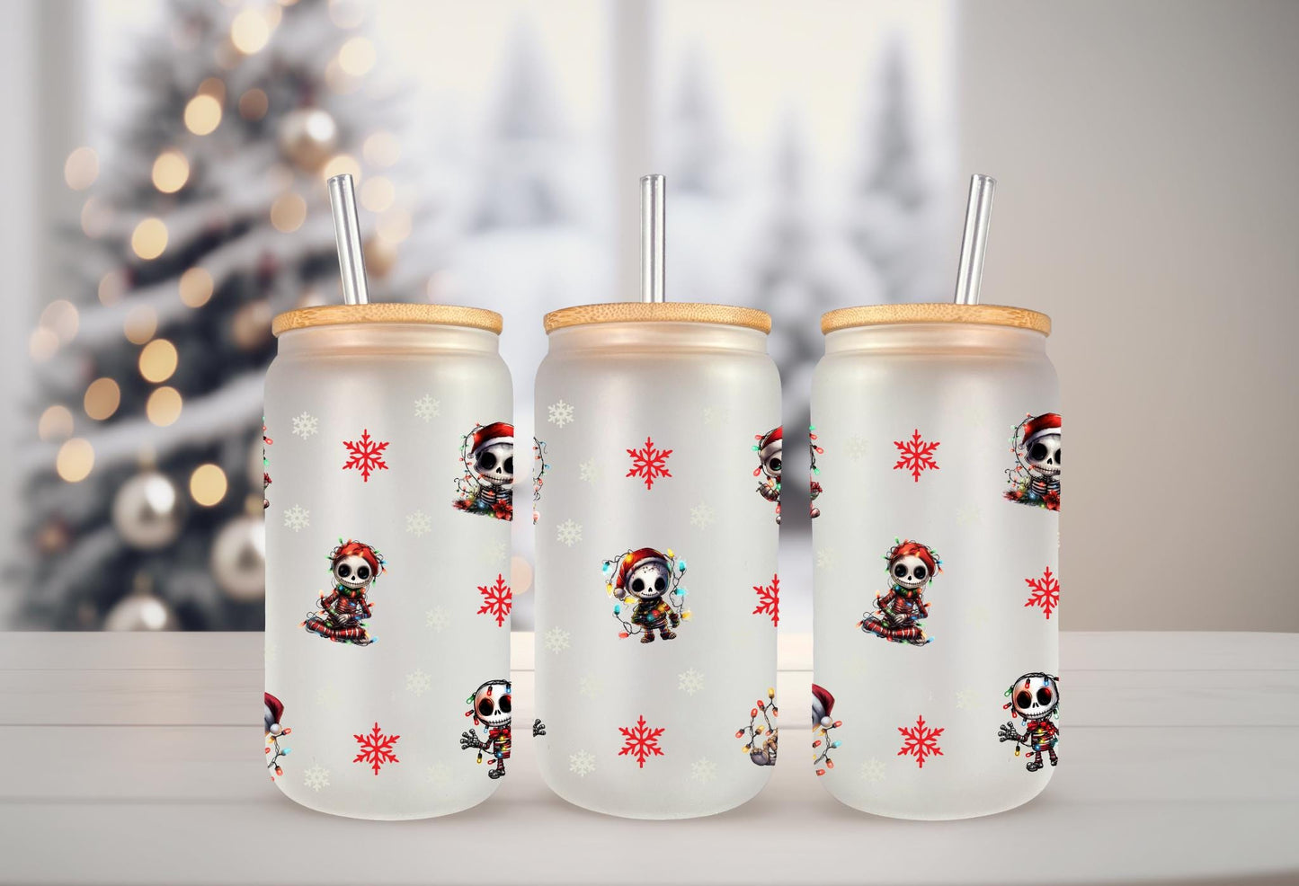 UVDTF Wrap Christmas Skeleton Lights Snowflake for 16oz Can Glass Mug Tumbler, Skeleton Wrap, Ready to apply,  Permanent Waterproof Adhesive