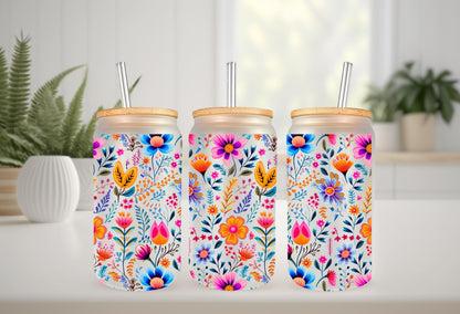 UVDTF Wrap Boho Flower for 16oz Can Glass Mug Tumbler, Floral Wrap, Ready to apply, Permanent Waterproof Adhesive