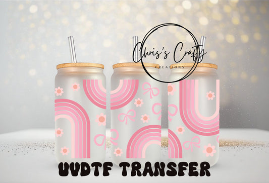 Boho Pink Can Wrap – 16oz Glass Mug Wrap With Rainbow Bow Sticker & Waterproof Adhesive