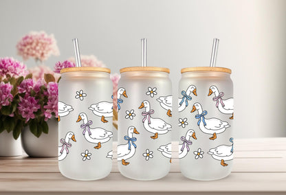 UVDTF Wrap Spring Goose Bows 16oz Can Glass Mug Tumbler Wrap, Geese Wrap, Ready to apply, Permanent Adhesive, Double sided option