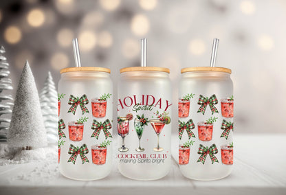 UVDTF Wrap Holiday Spirit Cocktail Club Coquettes Bows 16oz Can Glass, Mug, Tumbler, Ready to Apply, Permanent Waterproof Adhesive
