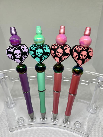 Skeleton Heart Beaded Pen, Sarcastic Pen, Fun Pens Acrylic Beads, Custom Pen, Retractable Ink Pen, Graduation
