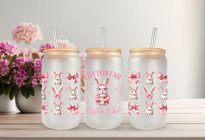 UVDTF Wrap Bunny Coquette Bows for 16oz Can Glass Mug Tumbler, Daisy Wrap, Ready to apply, Permanent Adhesive Waterproof