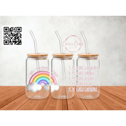 UVDTF Wrap Inspirational Motivational 5 Things to Remember Today 16oz Can Glass Mug Tumbler, Ready to Apply, Permanent Waterproof Adhesive