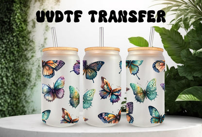 Colorful Butterfly Stickers - UV DTF Transfer Can Glass Wrap With Permanent Adhesive