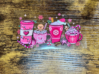 UV DTF 16 oz Can Glass Wrap Pink Christmas Iced Coffee, Ready to apply, Permanent Waterproof Adhesive