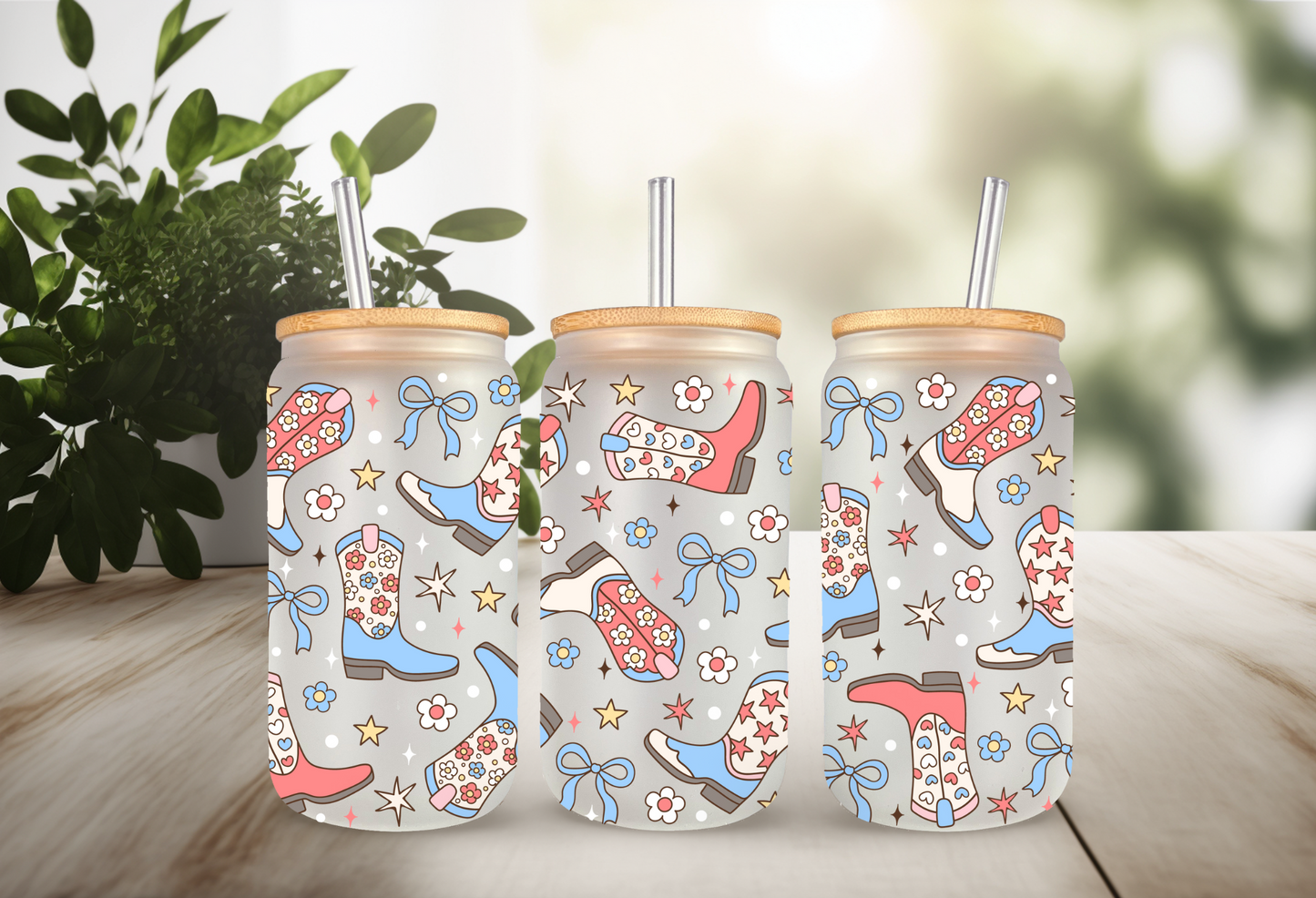 UVDTF Wrap 4th of July Western Boots 16oz Can Glass Mug Tumbler, Ready to apply, Permanent Waterproof Adhesive