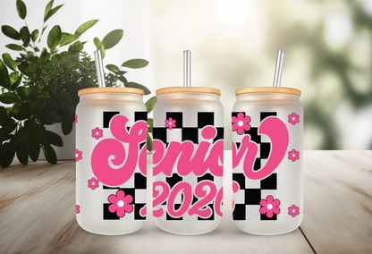 UVDTF Wrap Senior 2026 Checkered for 16oz Can Glass, Mug Tumbler, Ready to Apply, Permanent Adhesive, Exclusive