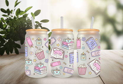 Late Night Reader UVDTF Wrap | 16oz Can Glass Bookish Floral Decal