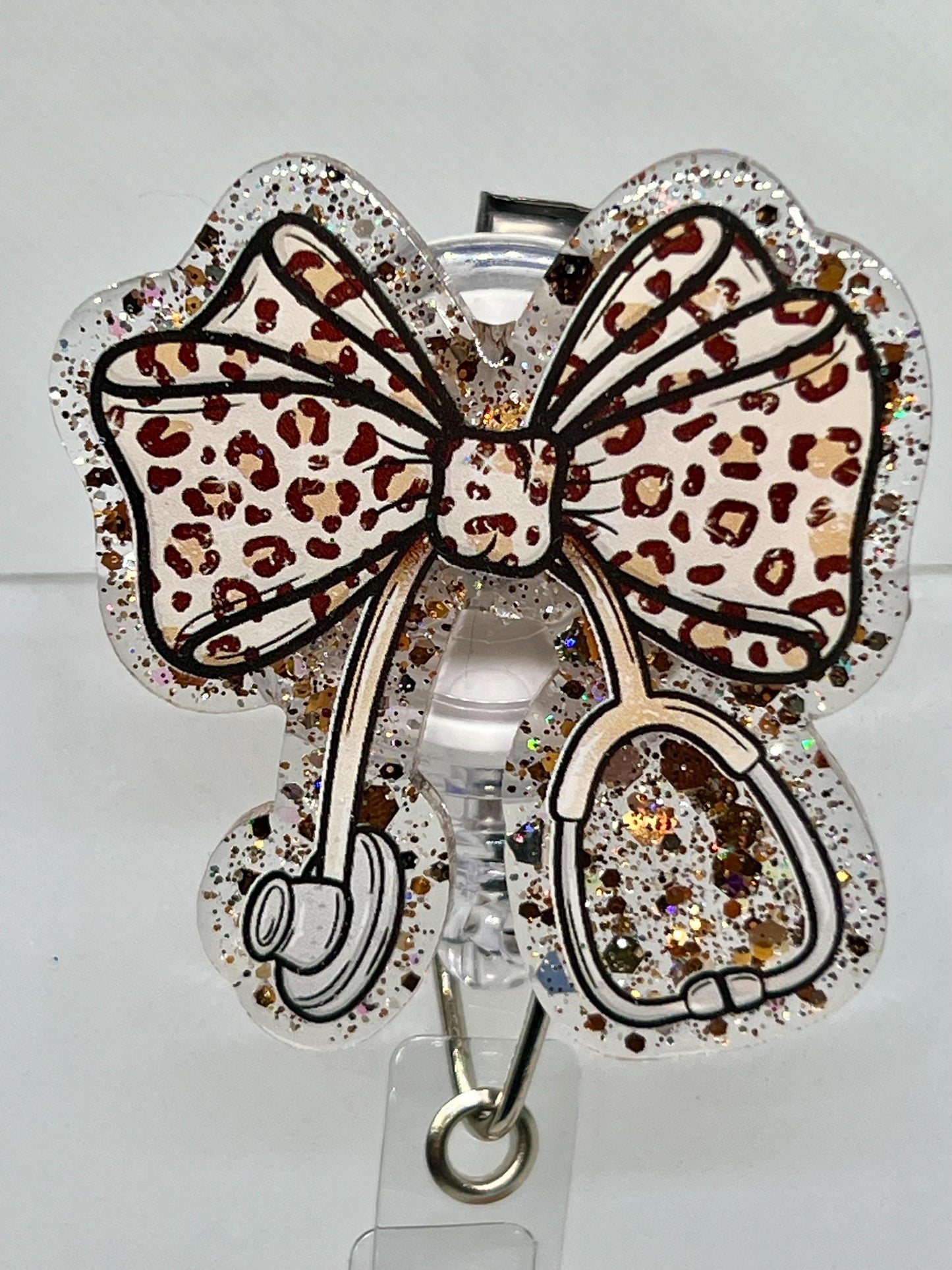 Coquette Bow Leopard Stethoscope Acrylic Blank Decal Set, DIY Badge Reels, Bow Blank and UVDTF sticker, Unfinished Badge Reel, Badge Blanks