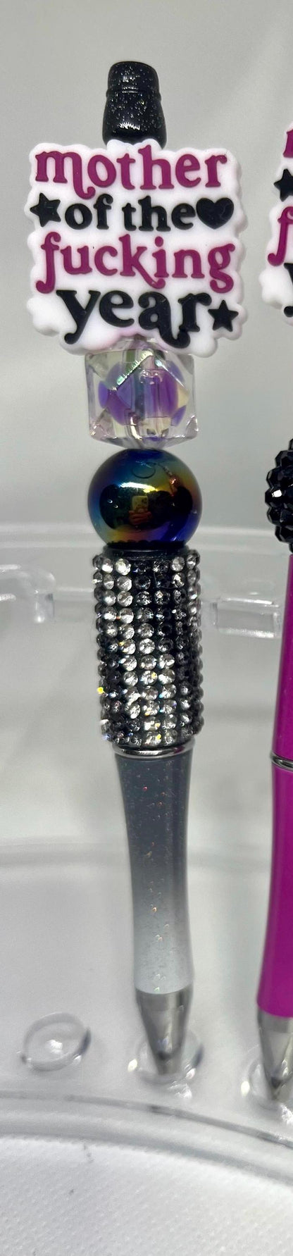 Beaded Pen Mother of the F*cking Year, Sarcastic Pen, Fun Pens Acrylic Beads, Custom Pen, Retractable Ink Pen, Graduation