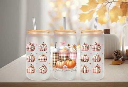 UVDTF Wrap Fall Vibes Spice Baby for 16oz Can Glass or 40oz Tumbler, Iced Coffee, Ready to apply, Permanent adhesive