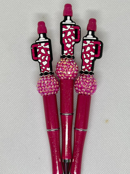 Beaded Tumbler Cow Print Pen Beaded Pen, Sarcastic Pen, Fun Pens Acrylic Beads, Custom Pen, Retractable Ink Pen, Gifts, Graduation