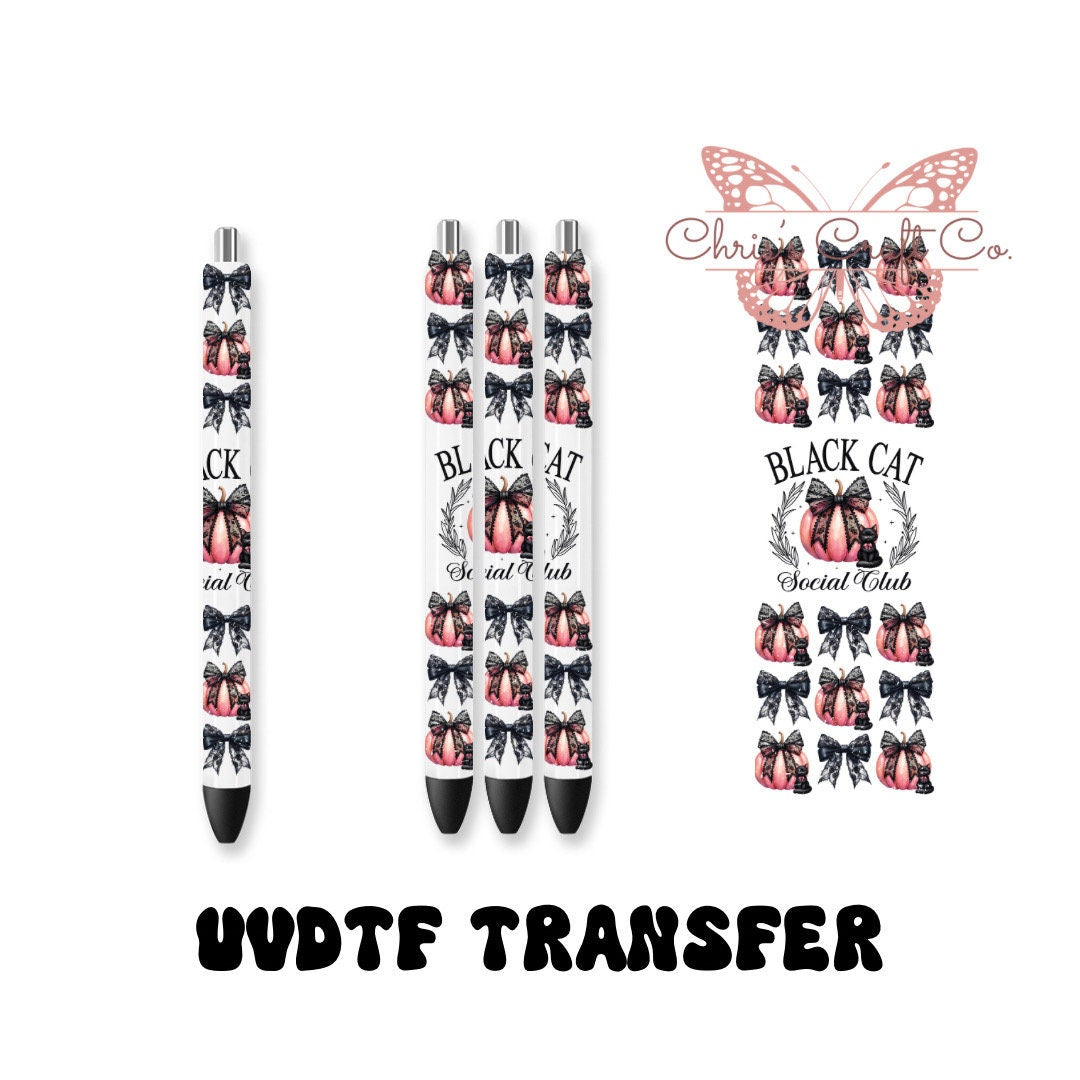 UVDTF Pen Wrap Black Cat Social Club Coquette Bows