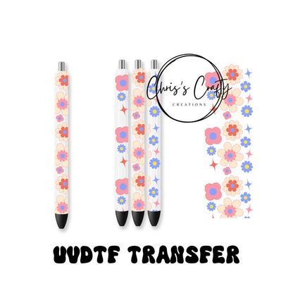 UVDTF Pen Wrap Retro Flowers, Ready to Apply, Permanent Waterproof Adhesive, Bundle and Save