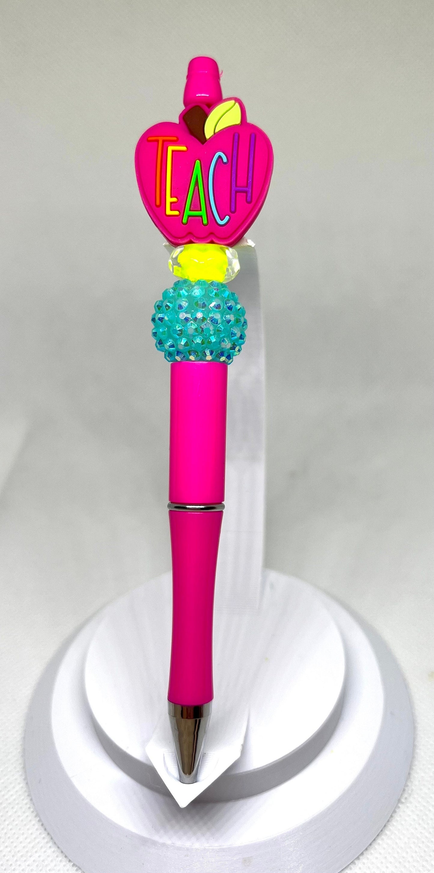 Beaded Pens, Teacher Pink Apple, Fun Pens Acrylic  Beads, Beaded Pen, Retractable Ink Pen, Gifts
