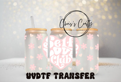 UVDTF WRAPS Valentine Pink Hearts Bundle Set of 4 for 16oz Can Glass Mug Tumbler, Self love, Ready to apply, Permanent WaterproofAdhesive