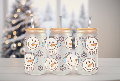 UVDTF Wrap Cute Snowman Winter 16oz Can Glass, Mug, Tumbler, Ready to Apply, Waterproof Permanent Adhesive