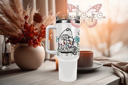 UVDTF Wrap Floral Mama Bear for 16oz Can Glass Mug Tumbler, Mom Wrap, Ready to Apply, Permanent Waterproof Adhesive