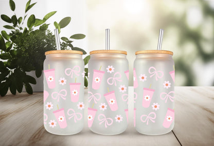 UVDTF Wrap Coquette Bows Tumbler 16oz Can Glass Wrap Mug Tumbler, Bow Wrap, Ready to Apply, Permanent Waterproof Adhesive