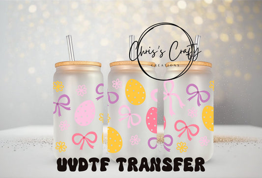 UVDTF Wrap Easter Egg Bows 16oz Can Glass Mug Tumbler,  Ready to apply, Permanent Waterproof Adhesive