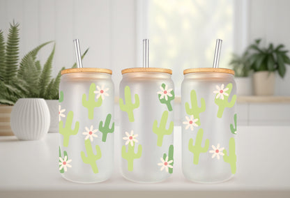 UVDTF Wrap Cactus Flower 16oz Can Glass, Mug, Tumbler, Cactus Wrap, Ready to apply, Permanent Adhesive Waterproof, Add on a Cup