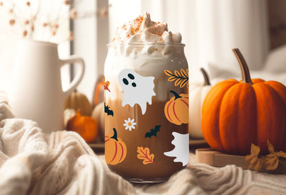 UVDTF Wrap Ghosts Pumpkins Bats 16oz Can Glass Mug Tumbler Wrap, Ready to Apply, Permanent Waterproof Adhesive