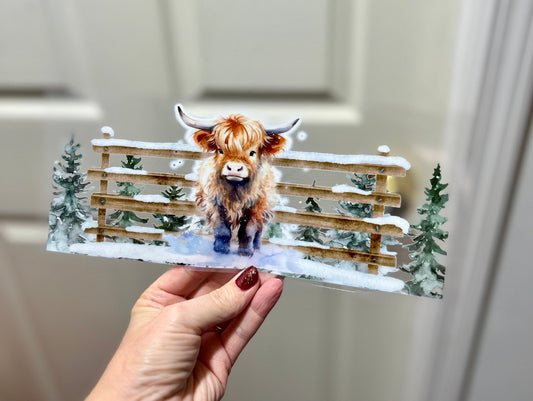 UVDTF Wrap Highland Cow Winter Snow Fence for 16oz Can Glass, Mug, Tumbler, Winter Wrap, Ready to Apply, Permanent Adhesive, Double Sided