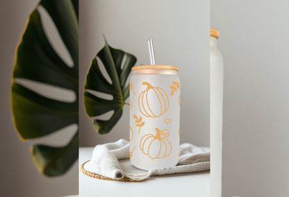 UVDTF Wrap Fall Pumpkin Gourd 16oz Can Glass, Mug, Tumbler, Double Sided Print Option, Ready to Apply, Permanent Adhesive