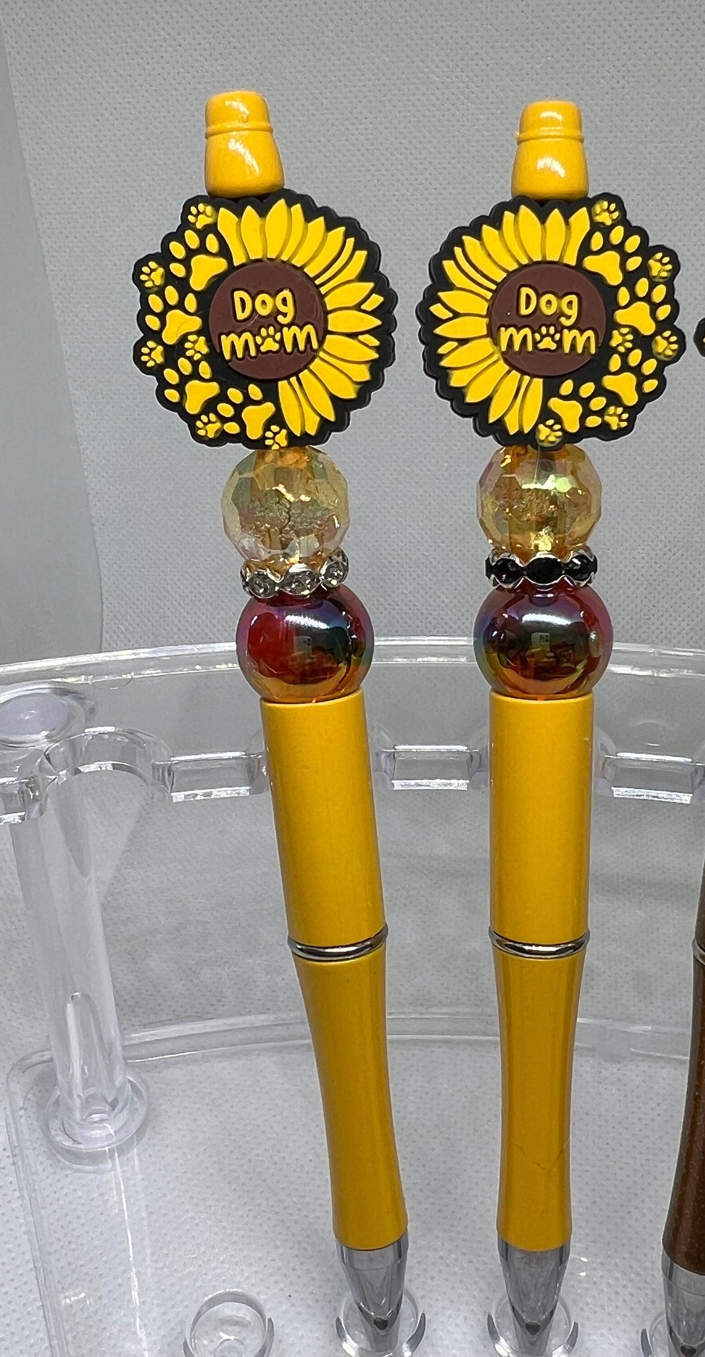 Dog Mom Sunflower Paw Print Beaded Pen, Fun Pens Acrylic Beads, Custom Pen, Retractable Ink Pen, Gifts