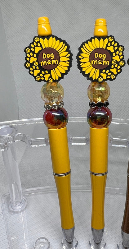 Dog Mom Sunflower Paw Print Beaded Pen, Fun Pens Acrylic Beads, Custom Pen, Retractable Ink Pen, Gifts