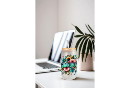 UVDTF Wrap Floral Grandma for 16oz Can Glass Mug Tumbler, Grandmother Wrap, Ready to Apply, Permanent Waterproof Adhesive
