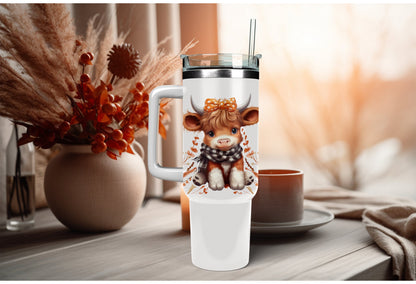 UVDTF Wrap Cute Fall Cow Girl Floral 16 oz Can Glass, Mug, Tumbler, Ready to apply, Permanent Waterproof Adhesive