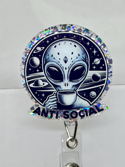 Sarcastic Saying Acrylic Blank Decal Set, DIY Badge Reels, Antisocial Alien, Blank and UVDTF sticker, Unfinished Badge Reel