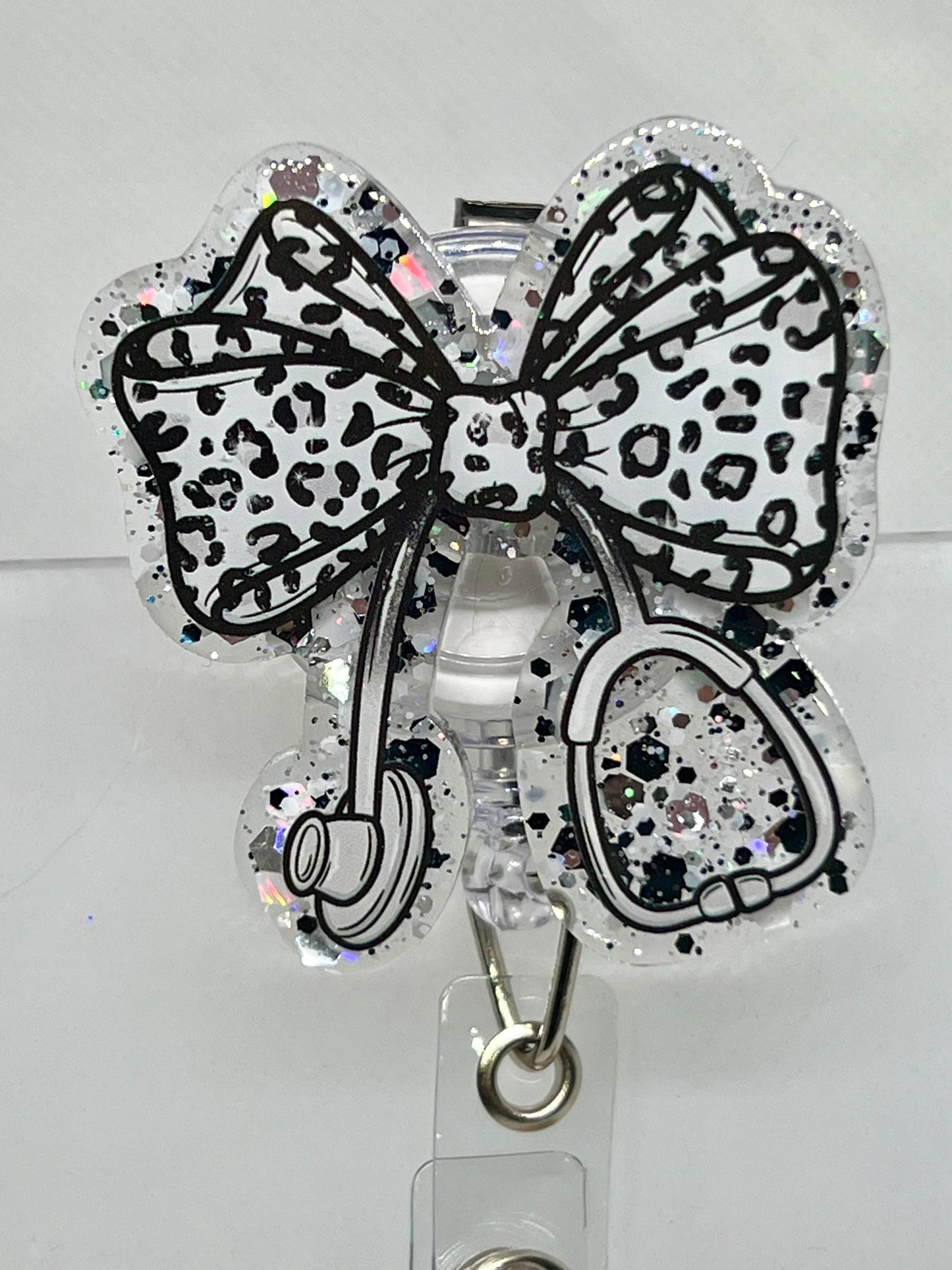 Coquette Bow Leopard Stethoscope Acrylic Blank Decal Set, DIY Badge Reels, Bow Blank and UVDTF sticker, Unfinished Badge Reel, Badge Blanks