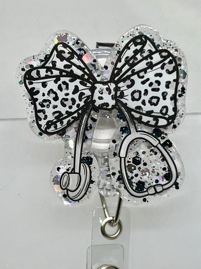 Coquette Bow Leopard Stethoscope Acrylic Blank Decal Set, DIY Badge Reels, Bow Blank and UVDTF sticker, Unfinished Badge Reel, Badge Blanks