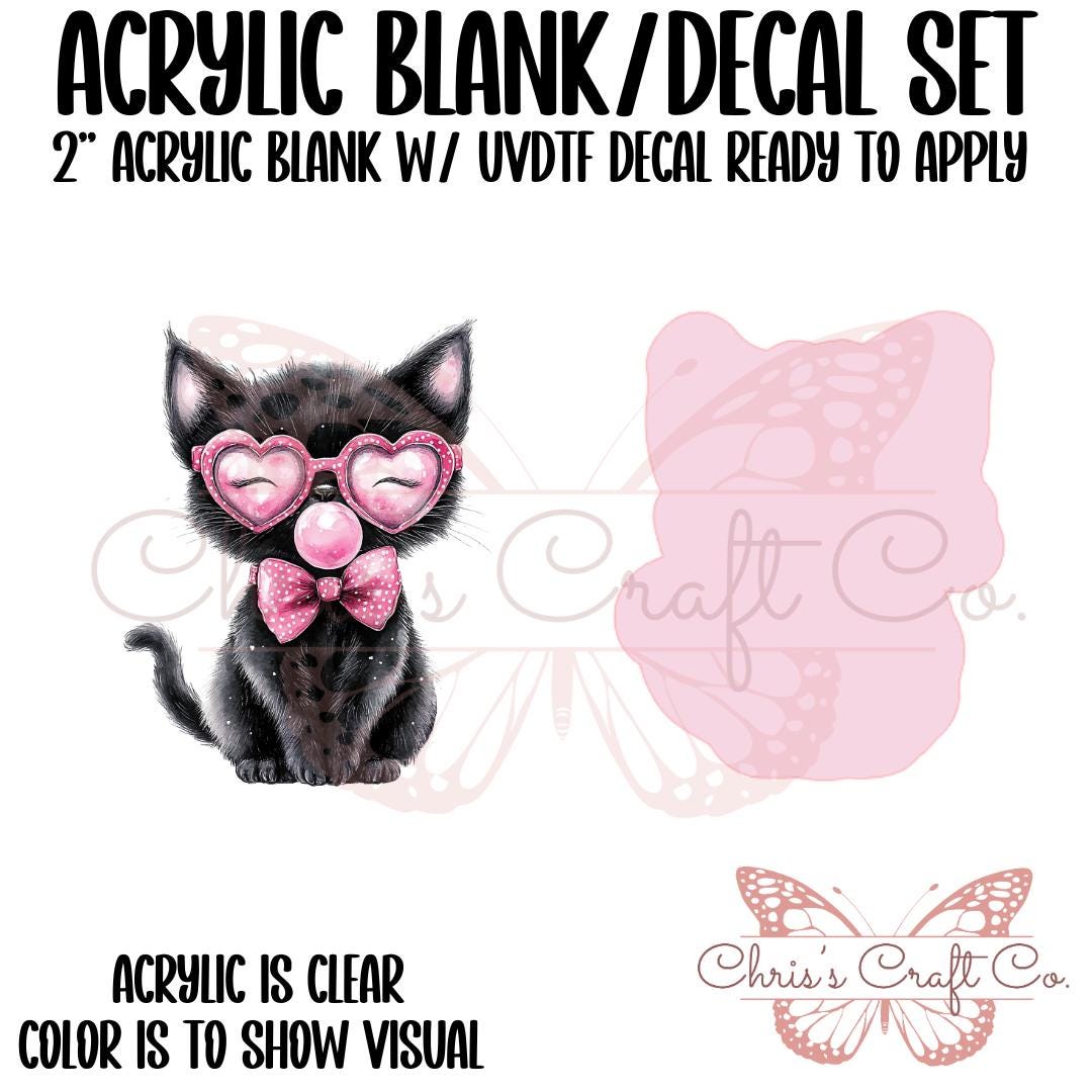 Acrylic Blank Decal Set Cat Black Bubble , DIY Badge Reels, Bow Blank UVDTF sticker, Unfinished Badge Reel, Badge Reel Blanks