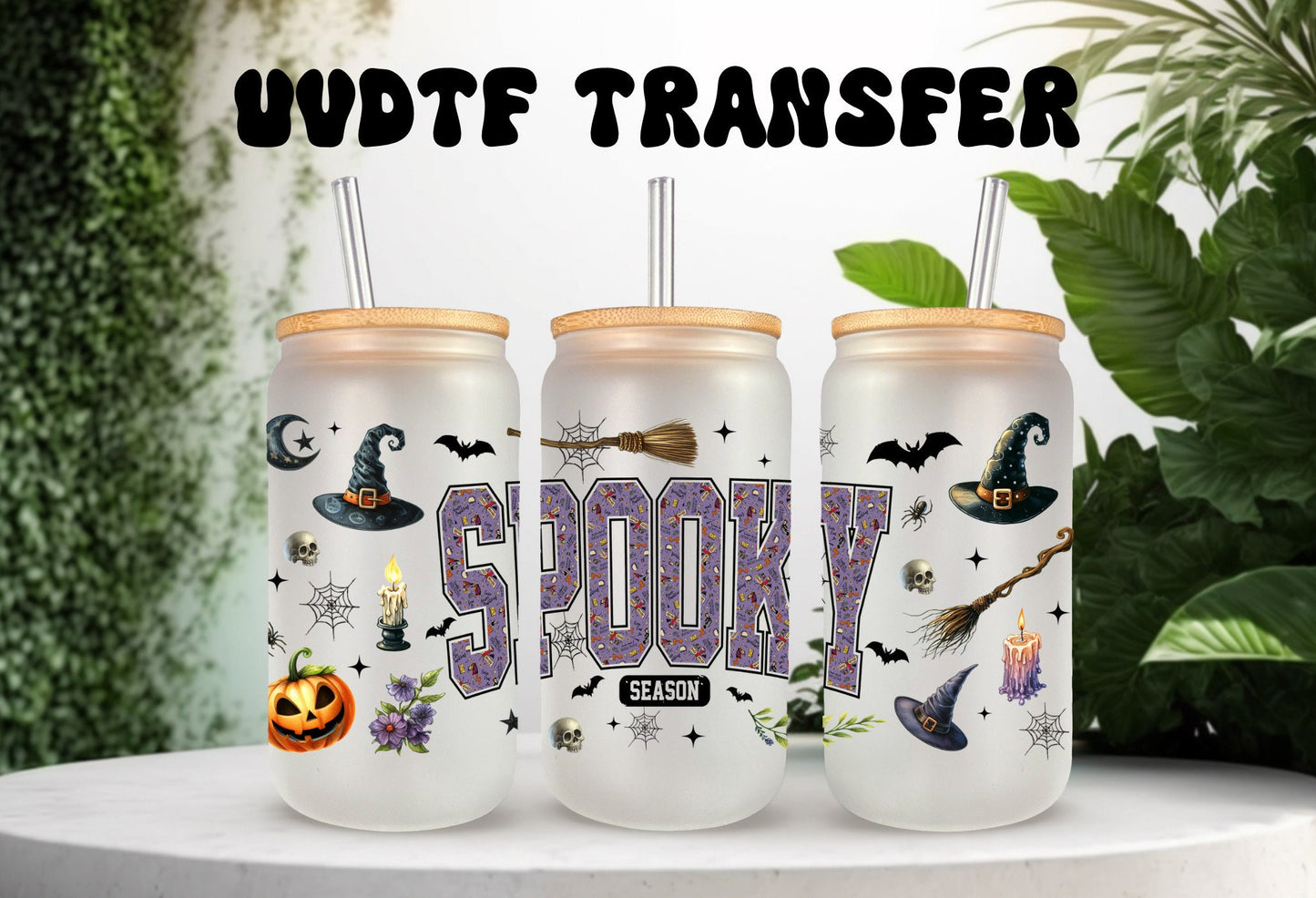 Halloween Cup Wrap - 16oz Tumbler Wrap With Witch Hat & Spooky Season Decal