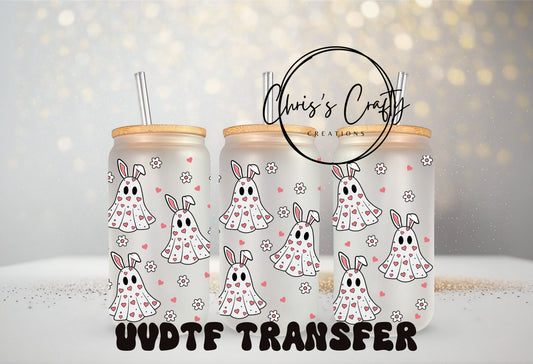 UVDTF Wrap Ghost Bunny Hearts 16oz Can Glass Mug Tumbler, Ready to Apply, Permanent Waterproof Adhesive
