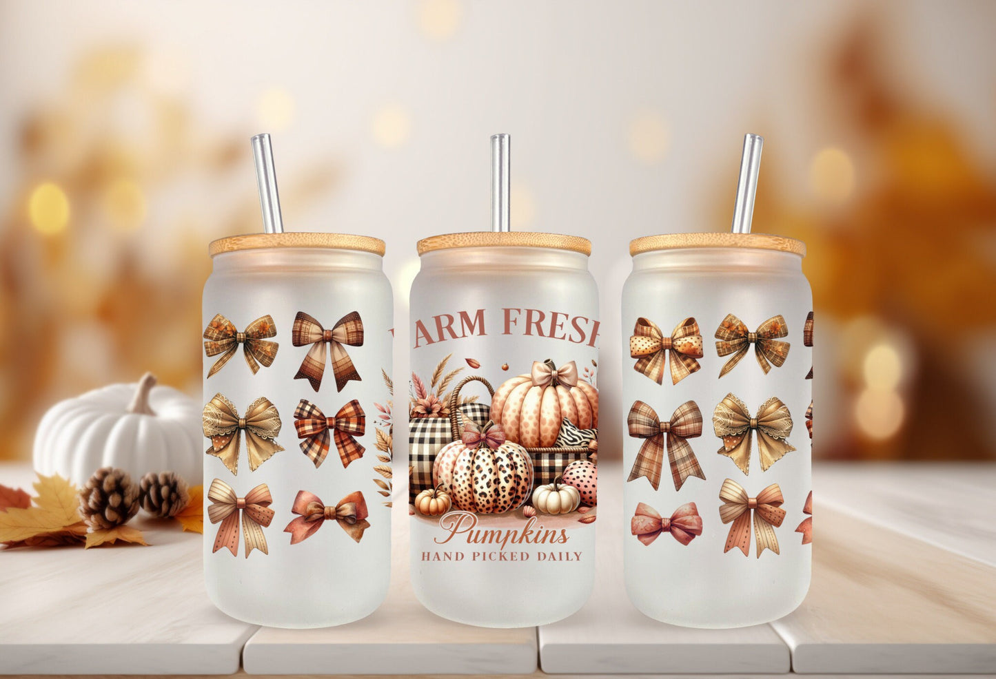 UVDTF Wrap Farm Fresh Pumpkins for 16oz Can Glass Mug Tumbler, Ready to Apply, Permanent Waterproof Adhesive