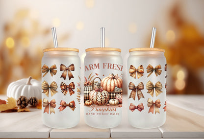 UVDTF Wrap Farm Fresh Pumpkins for 16oz Can Glass Mug Tumbler, Ready to Apply, Permanent Waterproof Adhesive